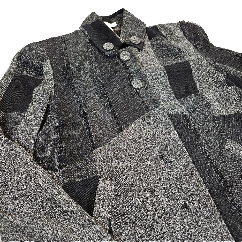 Coldwater Creek VTG Boxy Tweed Fringe Pleated Jacket Preppy Goth Plaid Gray 6 - Picture 4 of 15